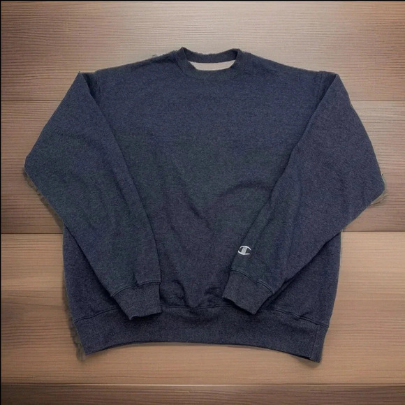 Champion Eco‎ Authentic Crewneck Sweatshirt Men’s L TALL Blue Pullover ** Flaw - Picture 1 of 5